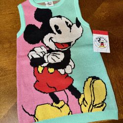 DISNEY MICKEY SWEATER VEST COLORBLOCK FOR KIDS BLUE PINK CLASSIC SZ4 NEW/TAGS cotton! 