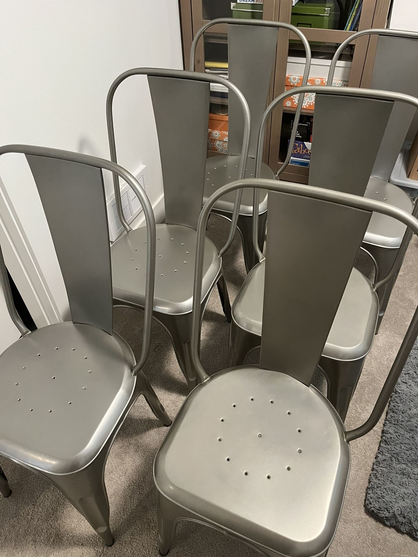 Metal Dining Chairs, Set Of 6