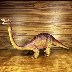Smiling Brontosaurus Yellow & Brown 17" Dinosaur Figure Vintage 1986 Dor Mei Toy