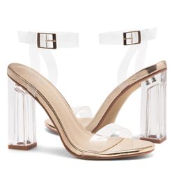 Clear Heels with Adjustable Ankle Strap Rose Gold Size 5