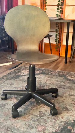 Wooden office chair on wheels