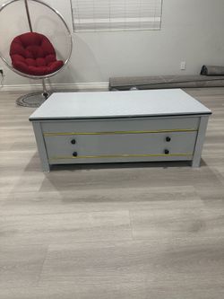 Rectangular Grey Coffee Table With Drawers 45" x 26 With Thick Transparent Protector Cover Of Thickness 1.5mm