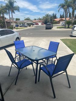 5 Pieces Outdoor Patio Dining Set, Glass Table and Textilene Chair