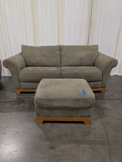 NATUZZI Sage Green Upholstered Couch with Matching Ottoman