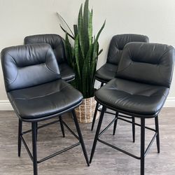 Double-Layer Upholstered Bar Stools Set of 4, Counter Height Bar Stools for Kitchen Island, Faux Leather Armless Barstool Chairs, 24 Inch Barstools wi