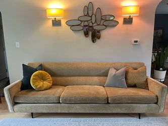Mid-Century Modern Gold Chenille Sofa