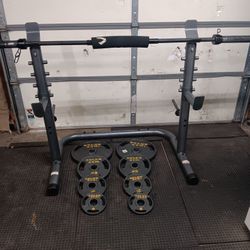 Golds Gym Rack, Bar, Weights
