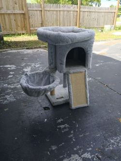 Gray Cat Tree with Condo and Scratching Post