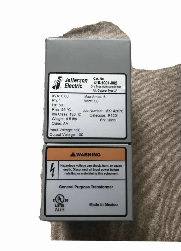 JEFFERSON ELECTRIC GENERAL PURPOSE TRANSFORMER kVA: 0.60 ph1