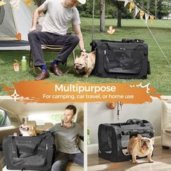 24 Inches Collapsible Soft Dog Crate, Portable Travel Dog Crate for Indoor and Outdoor Use, Dog Carrier Kennel with Safety Zippers