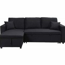Brand New 99" x 61" Black Fabric Convertible Sectional
