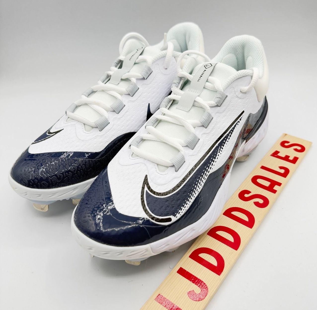 Nike Alpha Huarache Elite 4 White Navy Baseball Cleats  display picture 2