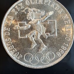 1968 Mexico Olympic Silver Coin – 25 Pesos – Aztec Dancer