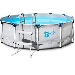 SereneLifeHome 15’ Round Pool Above The Ground Steel Frame, Swimming Pool, Durable Corrosion and Puncture Resistant, w/Ladder, Filter, Cover, Plastic 