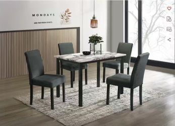 Contemporary Dining Table Set 5pc Two Tone Design Squared Legs Upholstered Chairs Charcoal Finish Di