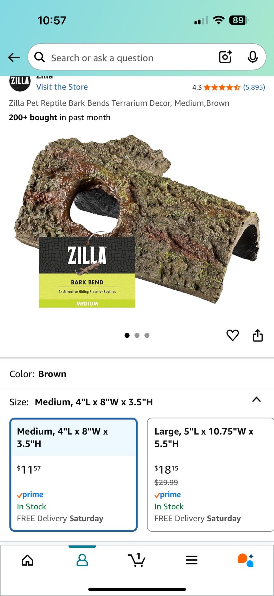 Zilla Pet Reptile Bark Bends Terrarium Decor, Medium, Brown