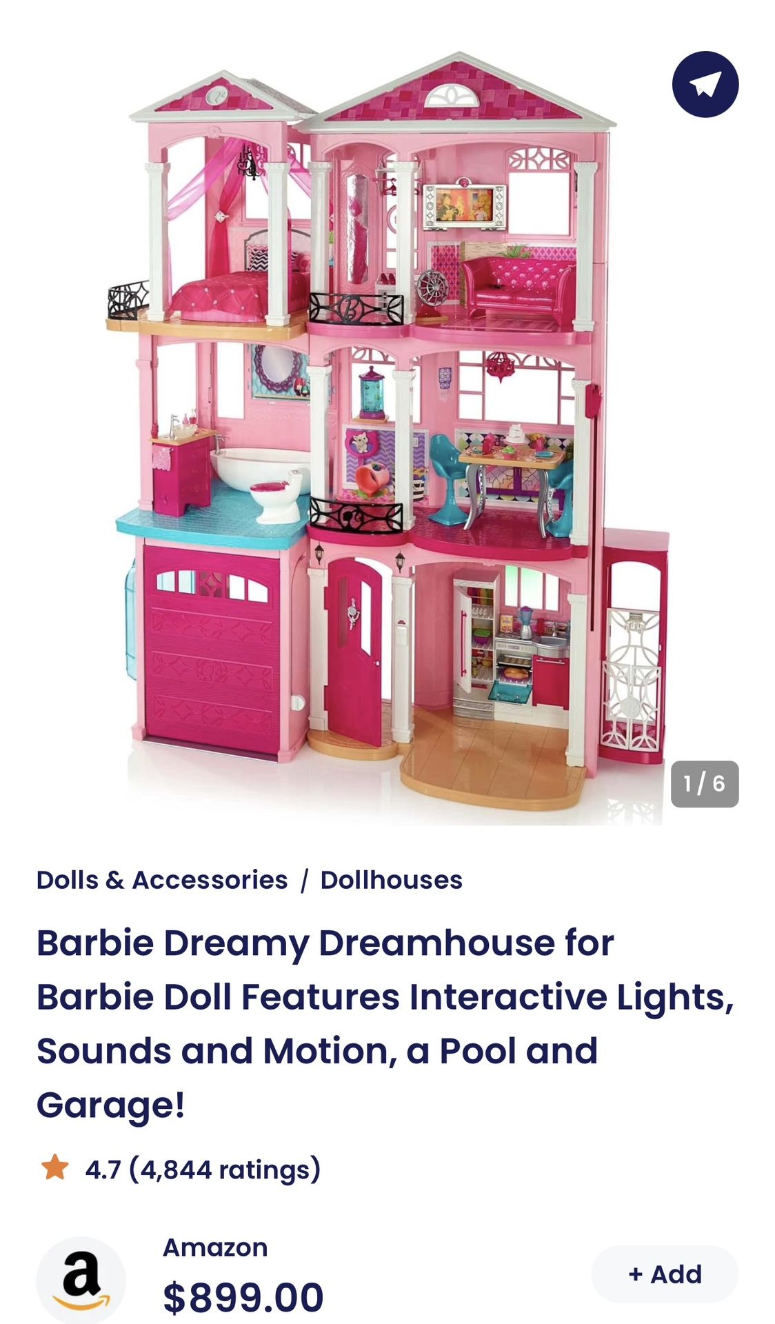 Mattel Barbie 3 Story Pink Furnished Doll Town house Dreamhouse Townhouse