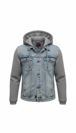 LR Scoop Men’s XL Acid Wash Denim Hoodie Jacket Gray Sweatshirt Sleeves StreetwearLR Scoop Men’s XL Hooded Denim Jacket
Unique hybrid denim jacket com