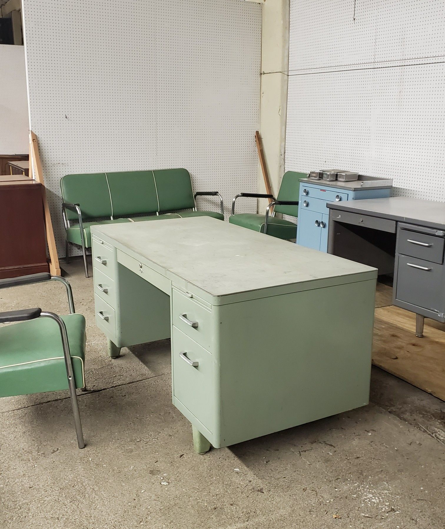 Vintage Industrial Steel Tanker Office Desk Mid Century Modern Globe Wernicke Furniture