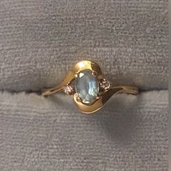 Natural Aquamarine Gold Diamond Ring Size 5