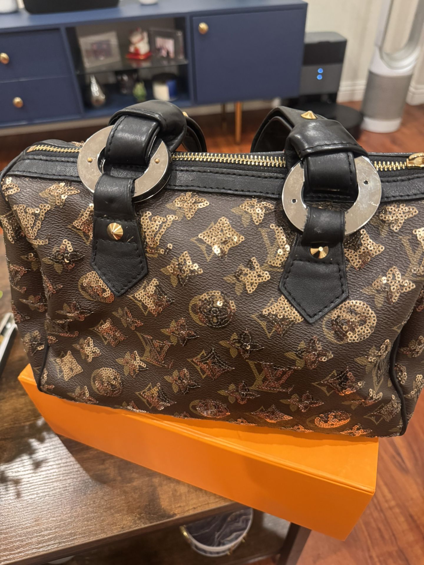 Louis Vuitton Black and Gold Sequin Satchel