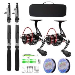 Fishing Pole Combo Set,2.1m/6.89ft 2PCS Collapsible Rods 2PCS Spinning Reels Lures Set Carrier Bag Carbon Fiber Telescopic Fishing Rods Sea Saltwater 