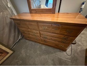 Solid Wood Long 8-Drawer Dresser with Mirror– $125 OBO