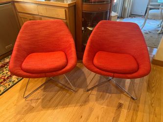 Pair of Allermuir Open Lounge Chairs with Polished Chrome Wire Frame Base