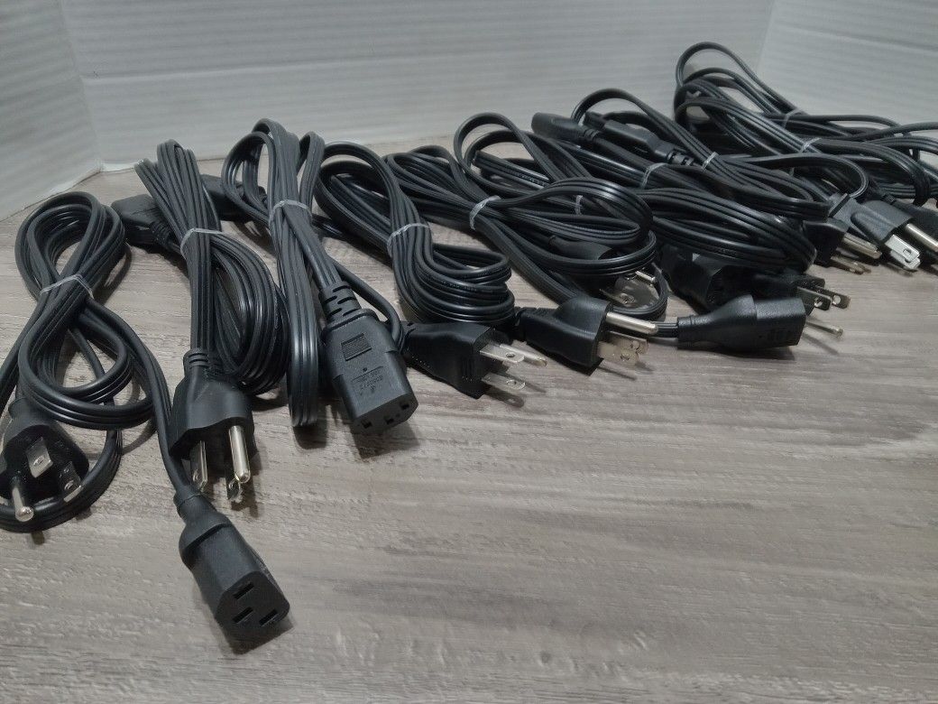 Lot of 10 AC Power Cords 3 Prong For Computers Printers Monitors TVs Ect...