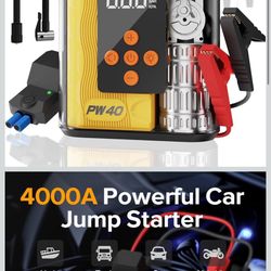 Arrancador de auto con compresor de aire, cargador de batería de auto de 4000 A de pico, inflador de neumáticos de 200 PSI, paquete de potencia resist