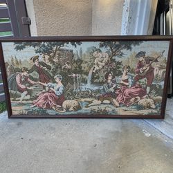 Vintage French Aubusson Needle Point Artwork Canvas - Framed - Renaissance Scenery