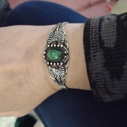 Turquoise And Sterling Silver Navajo Bracelet 