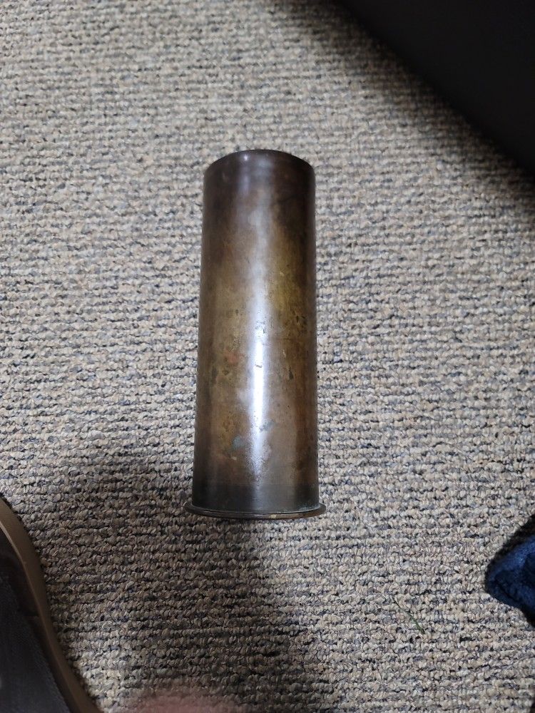 RARE 1918 WW I German Artillery Shell Cartridge 77mm Brass, Friedrich Niemeyer