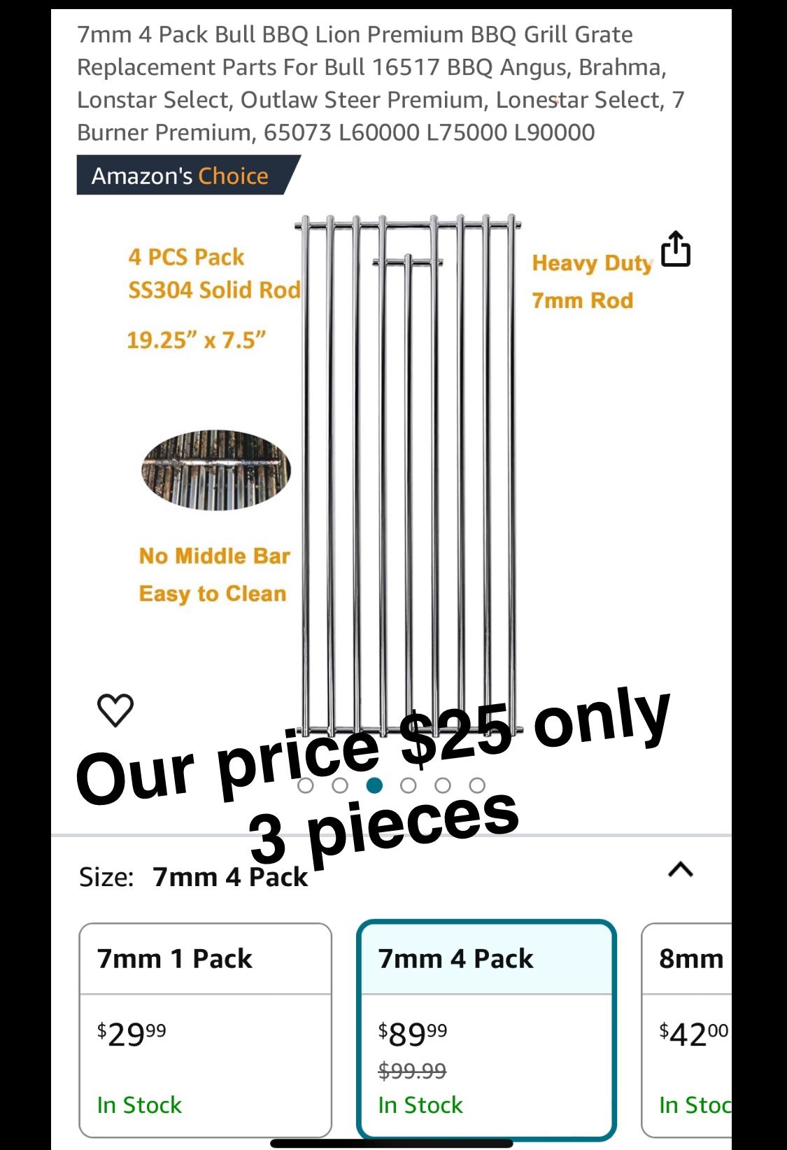 7mm 3 Pack Bull BBQ Lion Premium BBQ Grill Grate Replacement Parts For Bull 16517 BBQ Angus, Brahma, Lonstar Select, Outlaw Steer Premium