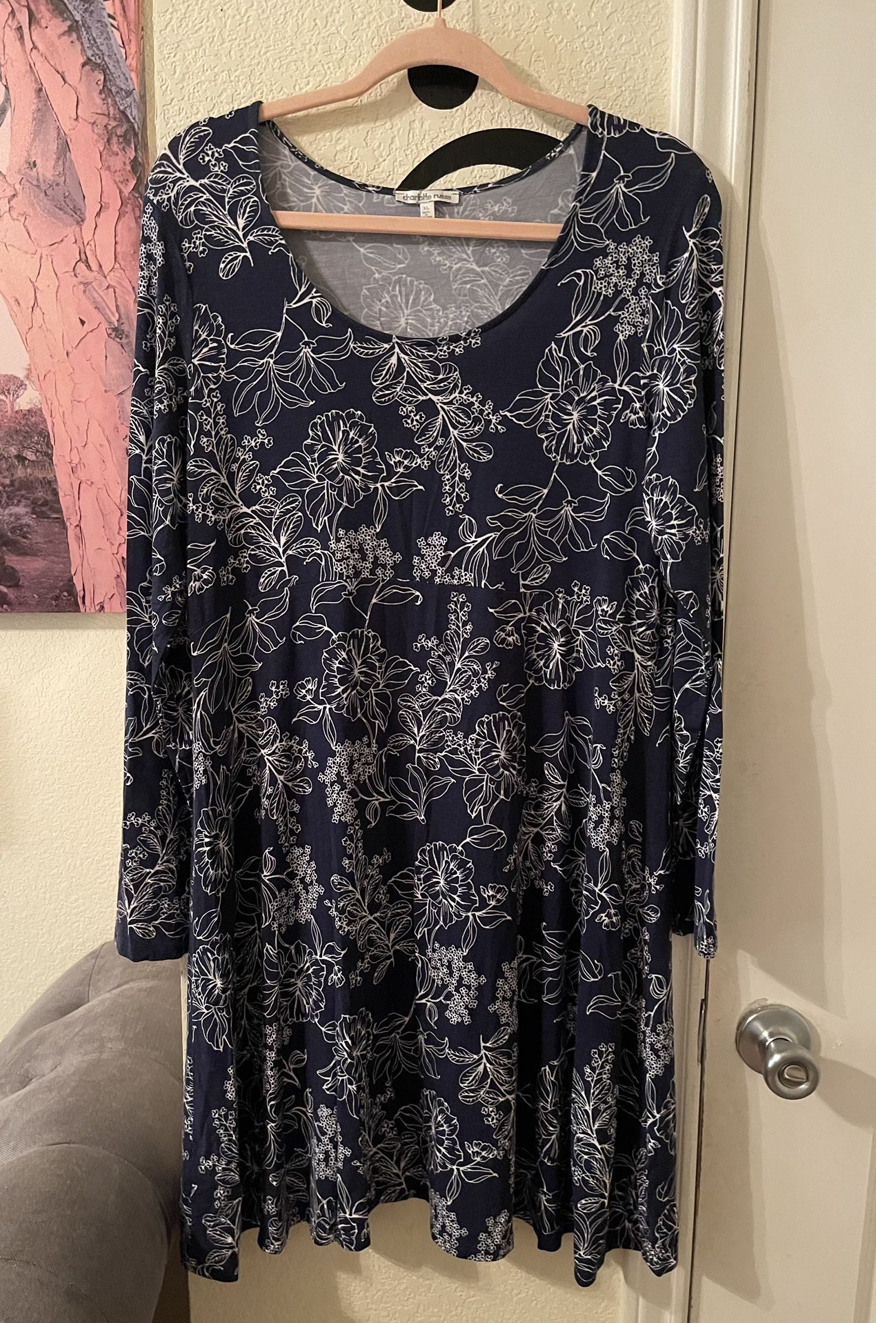 Charlotte Russe Blue Long Sleeve Scoop Neck Dress size XL pre-owned