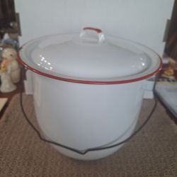 Vintage White Enamel Bucket with Lid