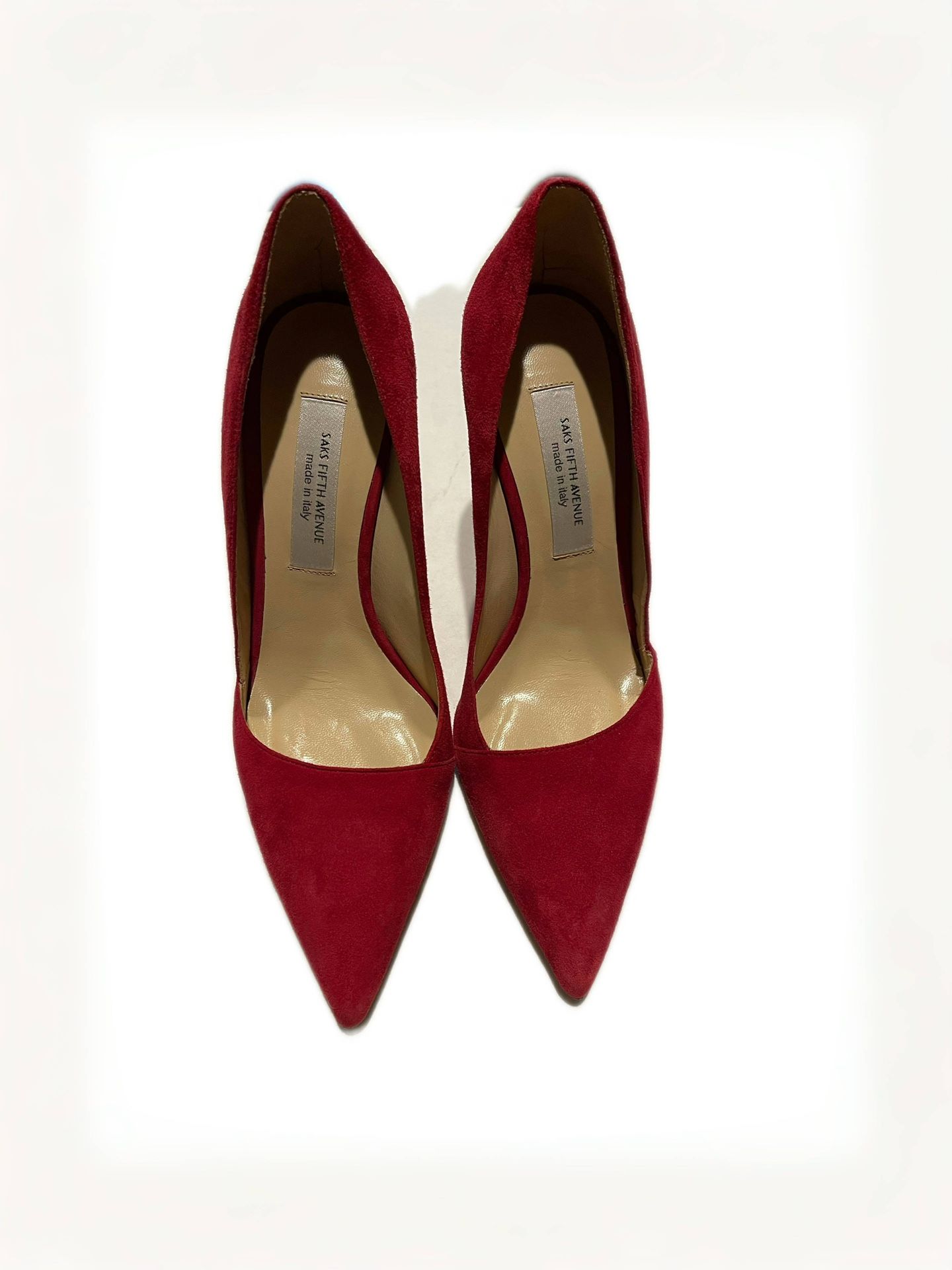 Saks Fifth Avenue Red Suede Heels – Made in Italy