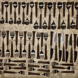 Vintage 60s Noritake Iron Brown 16x5 piece & 4 serving forks, 3 spoons