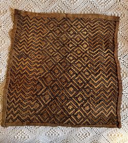 2 African Kuba Cloth Hand Made From Raffia In Congo.