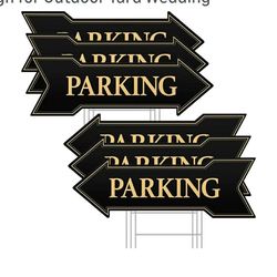 New 6 Pack Directional Arrow Parking Sign with Metal Stakes17 x 6 Inch Double Sided Wedding Arrow Parking Signs Black and Gold Yard Sign Event Guest P