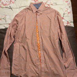 IZOD Collegiate Long Sleeve Button Up Stretch Slim Fit Size Large 16-16.5 Orange