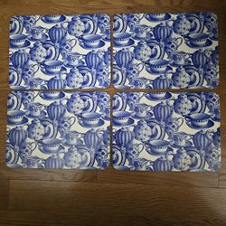 Set of Four Blue on White Placemats