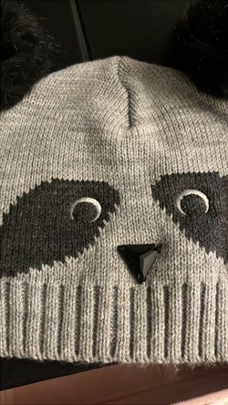 Black/Grey Panda Adult Beanie with Black Pom Poms Never Used
