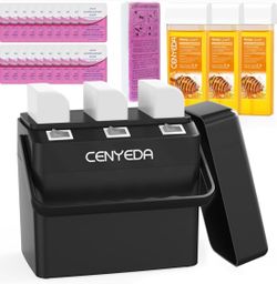 3 IN 1 Roll On Wax Kit, Waxing Kit for Hair Removal, Triple Roll-On Wax Warmer with 3 Honey Wax Cartridge Wax Roller Refill for Legs Arms and Underarm