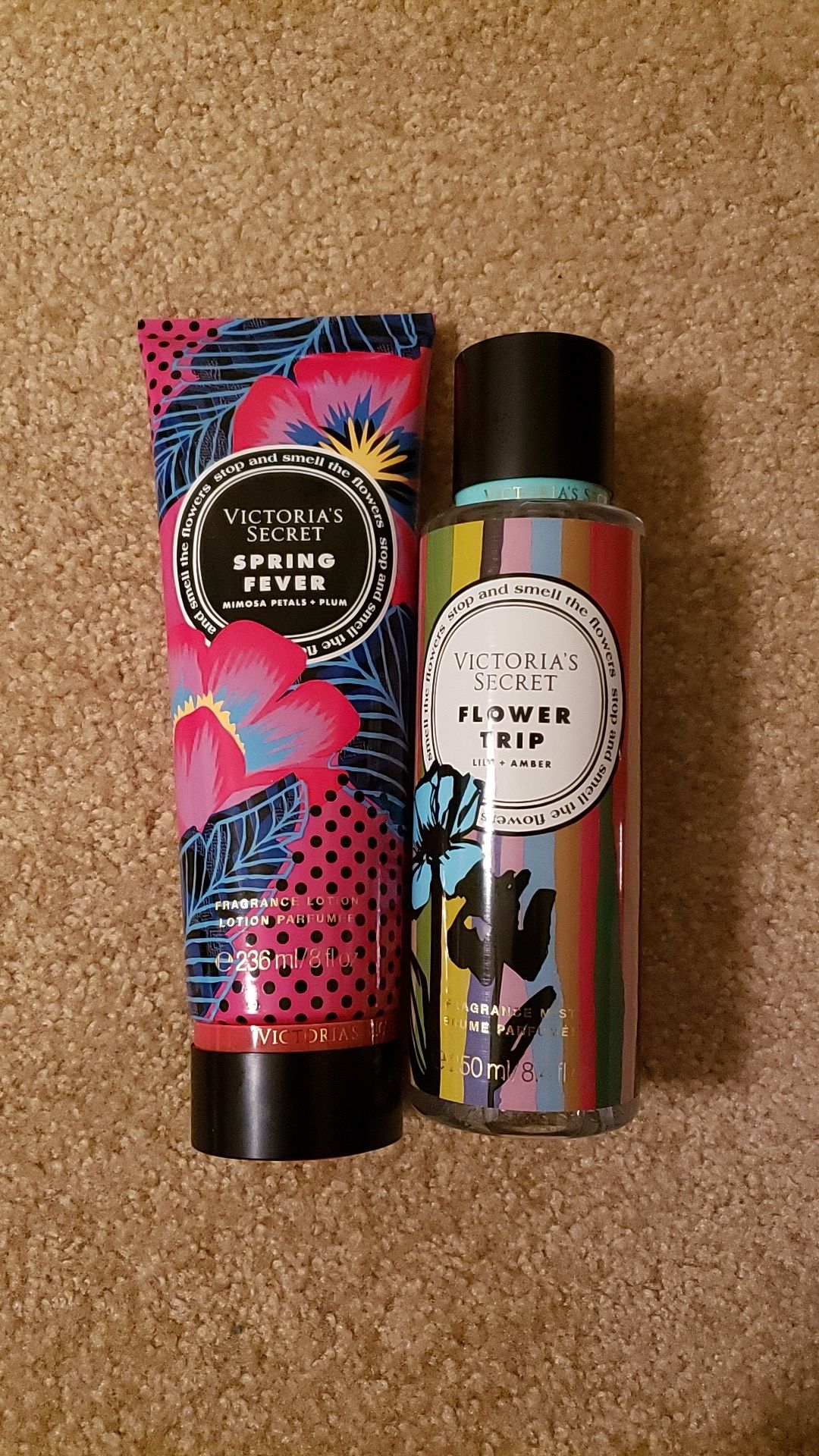 Victoria Secret spring Fever Fragrance Lotion and Flower Trip Fragrance Mist