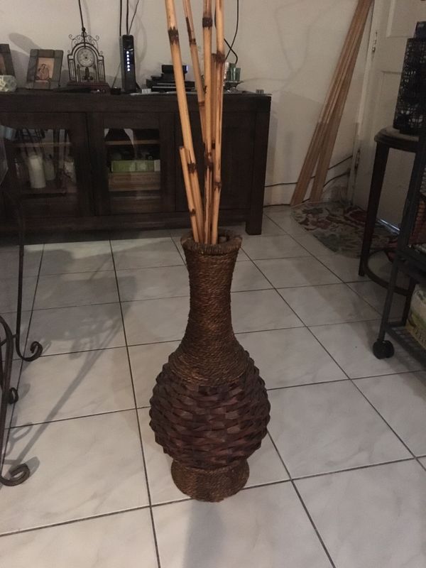 Tall Vase wicker with Bamboo sticks decor for Sale in Hialeah, FL OfferUp