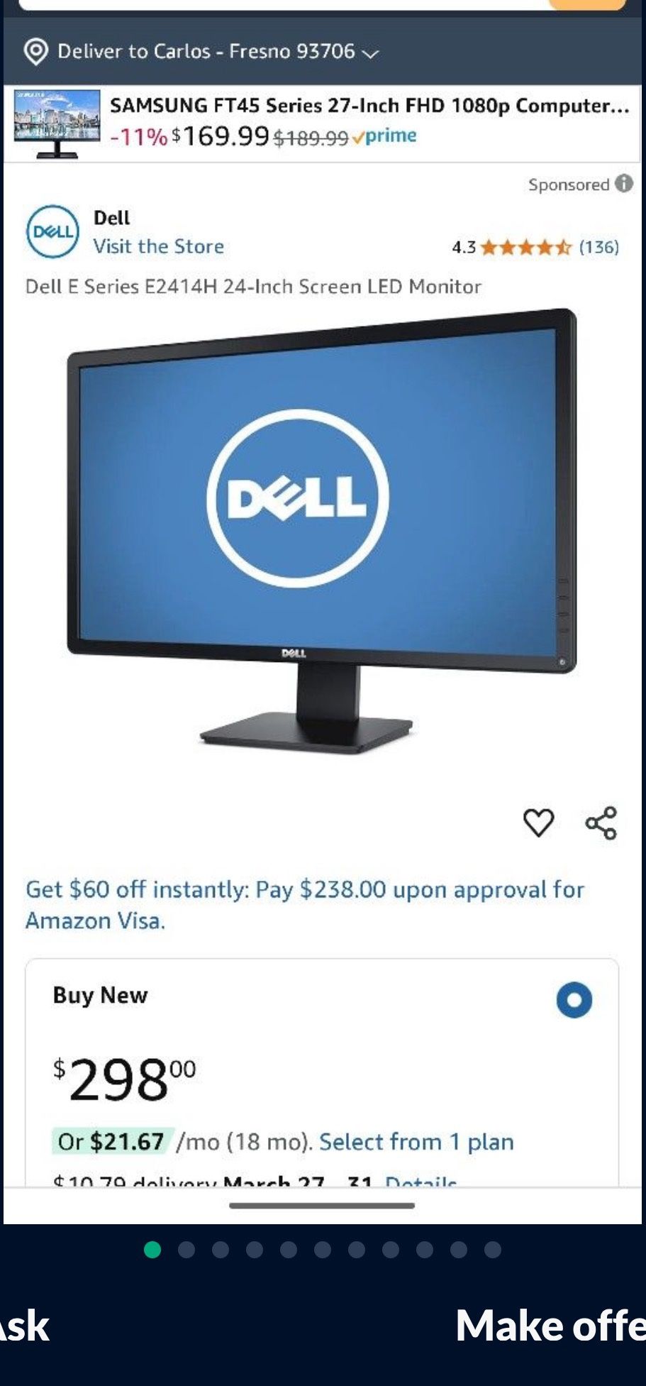 Desktop Computer Monitor Dell E2414HT
