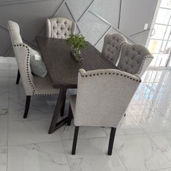 Modern Dining Table + 5 Tufted Chairs – Great Condition!