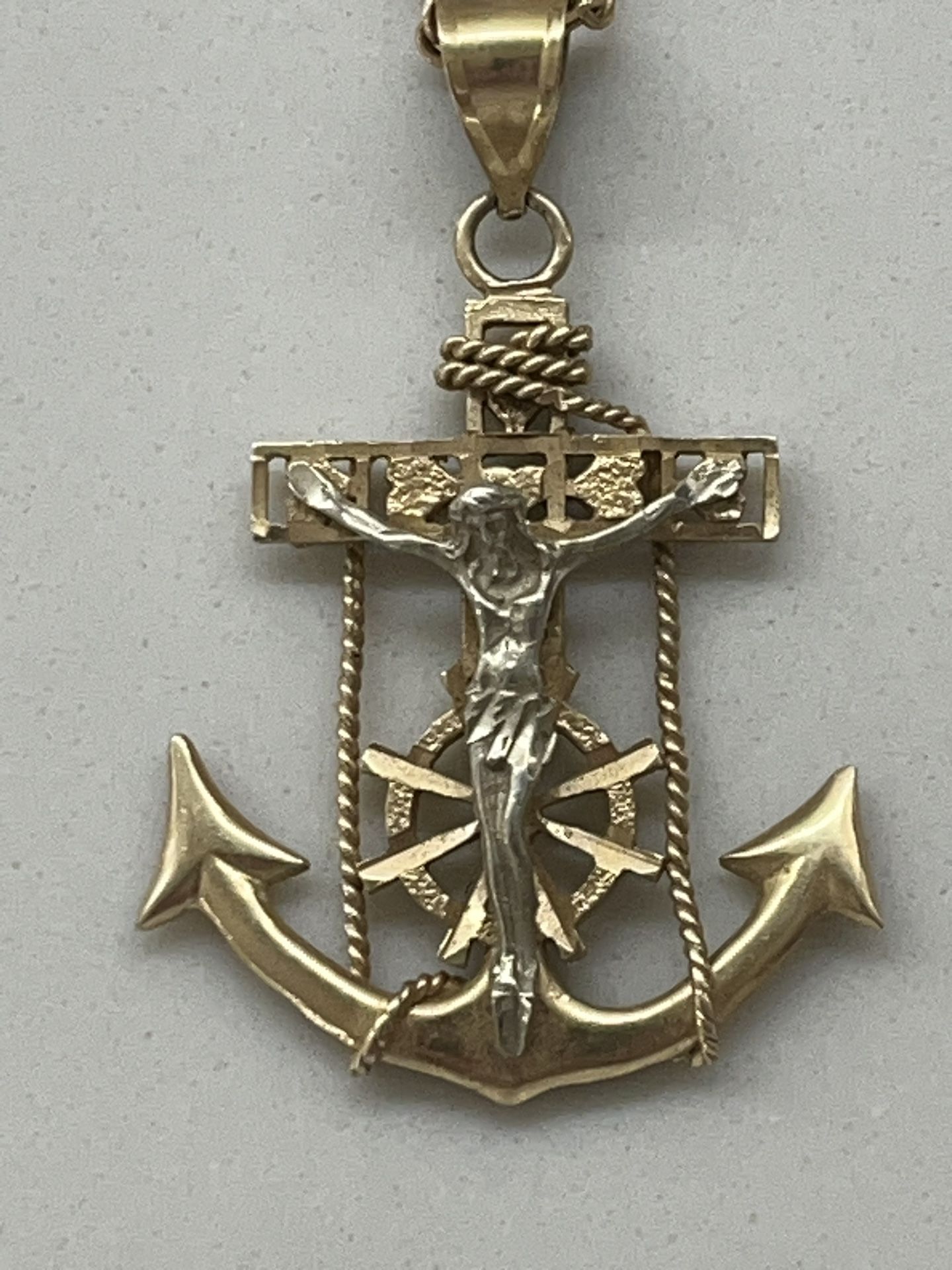 14K SOLID YELLOW GOLD (WHITE GOLD CROSS) PENDANT