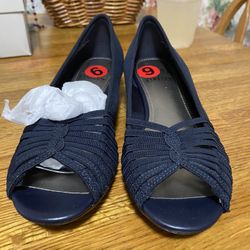 Blue slip on sandal Fabric shoe. size 6  Never Worn  Slightly wedged heel  
